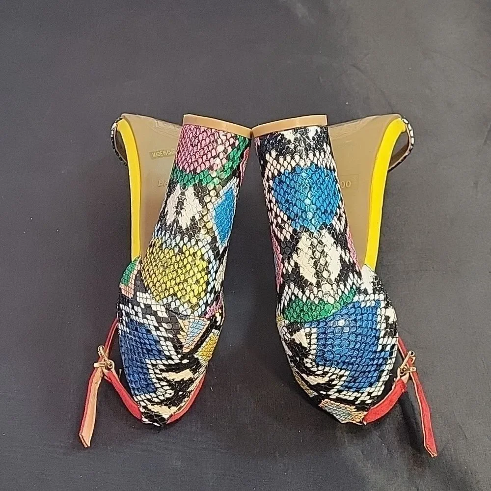 BAMBOO OPEN TOE TWO PIECE SNAKESKIN CHUNKY HEEL SANDAL